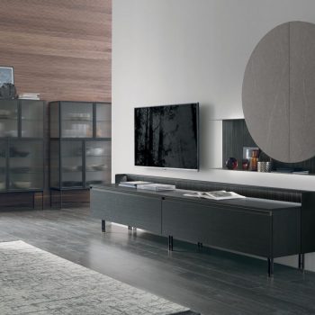 Composizione pensile Dot, schienale per basi Scenario, schienale Link, basamento Tracks, maniglia Regolo